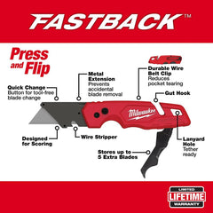 Milwaukee FASTBACK Folding Utility Knife with Blade Storage (2-Piece) | 48-22-1503 - Cable Connection & Supply 