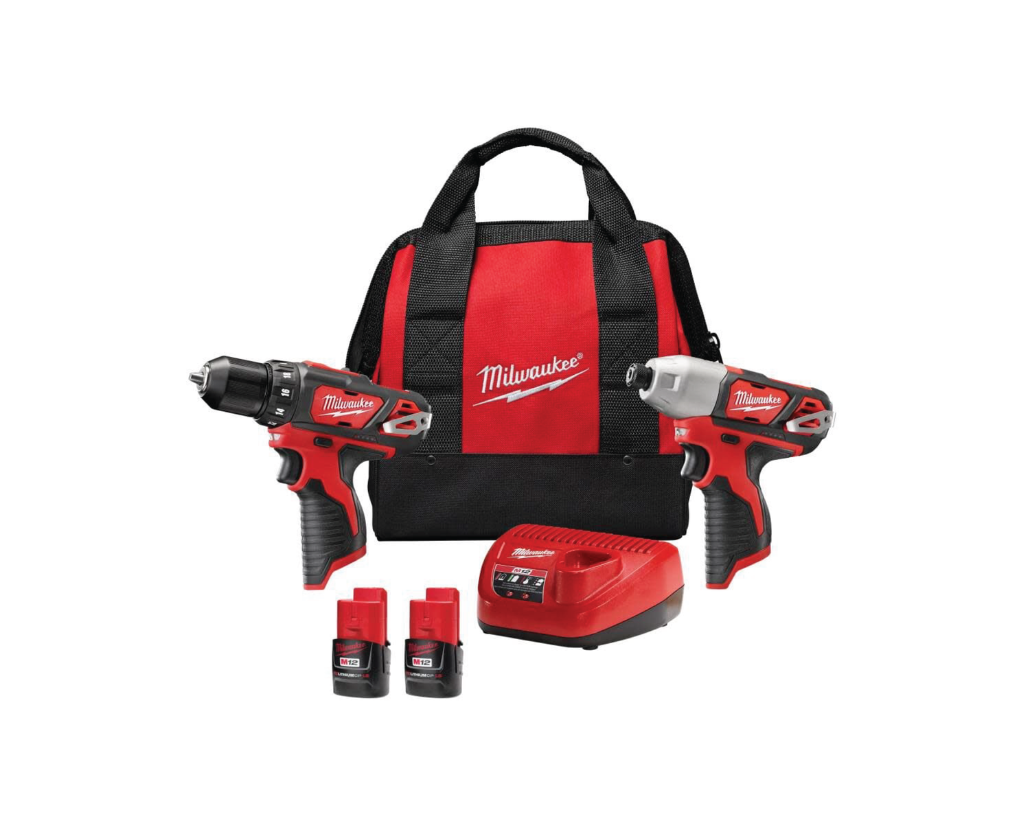 M12 12V Lithium-Ion Cordless Drill Driver/Impact Driver Combo Kit with Two 1.5Ah Batteries, Charger and Bag (2-Tool) | 2494-22 - Cable Connection & Supply 