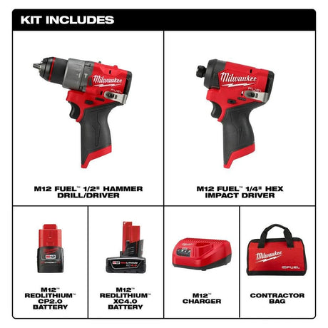 M12 FUEL 12-Volt Lithium-Ion Brushless Cordless Hammer Drill and Impact Driver Combo Kit w/2 Batteries and Bag (2-Tool) | 3497-22 - Cable Connection & Supply 