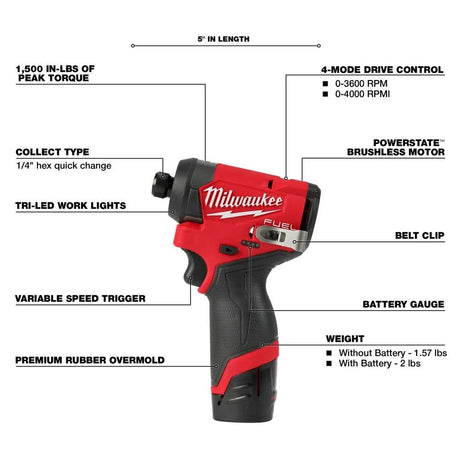 M12 FUEL 12-Volt Lithium-Ion Brushless Cordless Hammer Drill and Impact Driver Combo Kit w/2 Batteries and Bag (2-Tool) | 3497-22 - Cable Connection & Supply 