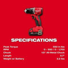 M18 18V Lithium-Ion Brushless Cordless Compact Drill/Impact Combo Kit (2-Tool) w/(2) 2.0 Ah Batteries, Charger & Bag | 3692-22CT - Cable Connection & Supply 