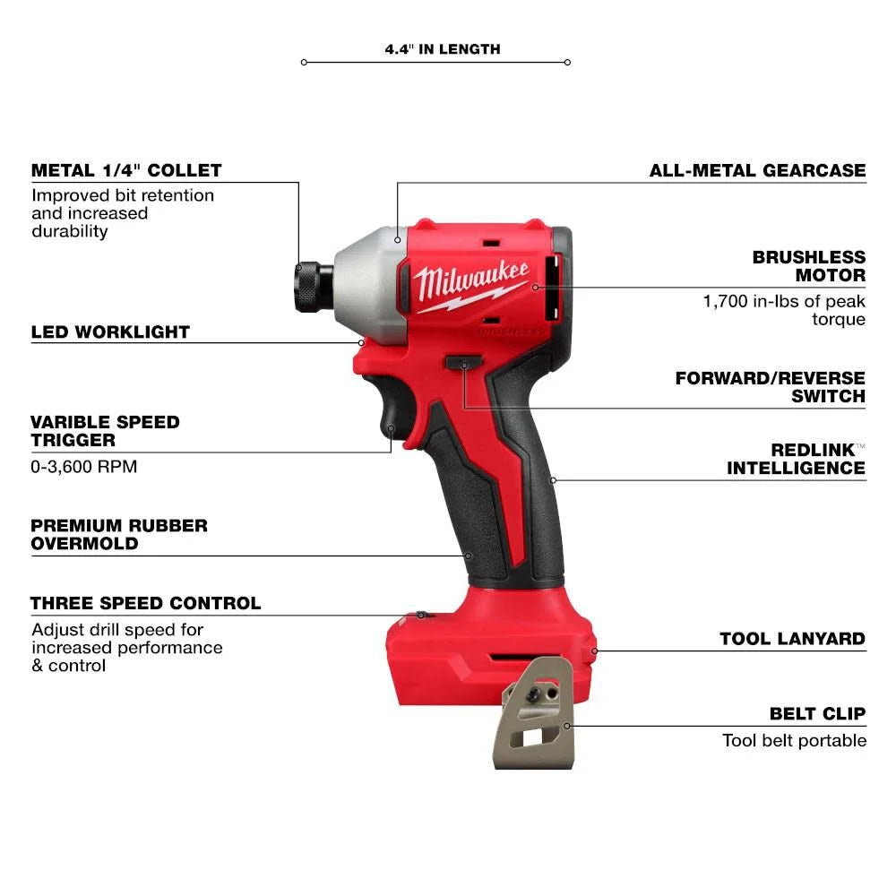 M18 18-Volt Lithium-Ion Brushless Cordless Compact Hammer Drill/Impact Combo Kit (2-Tool) with (2) Batteries, Bag | 3693-22CX - Cable Connection & Supply 
