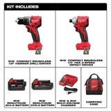 M18 18-Volt Lithium-Ion Brushless Cordless Compact Hammer Drill/Impact Combo Kit (2-Tool) with (2) Batteries, Bag | 3693-22CX - Cable Connection & Supply 