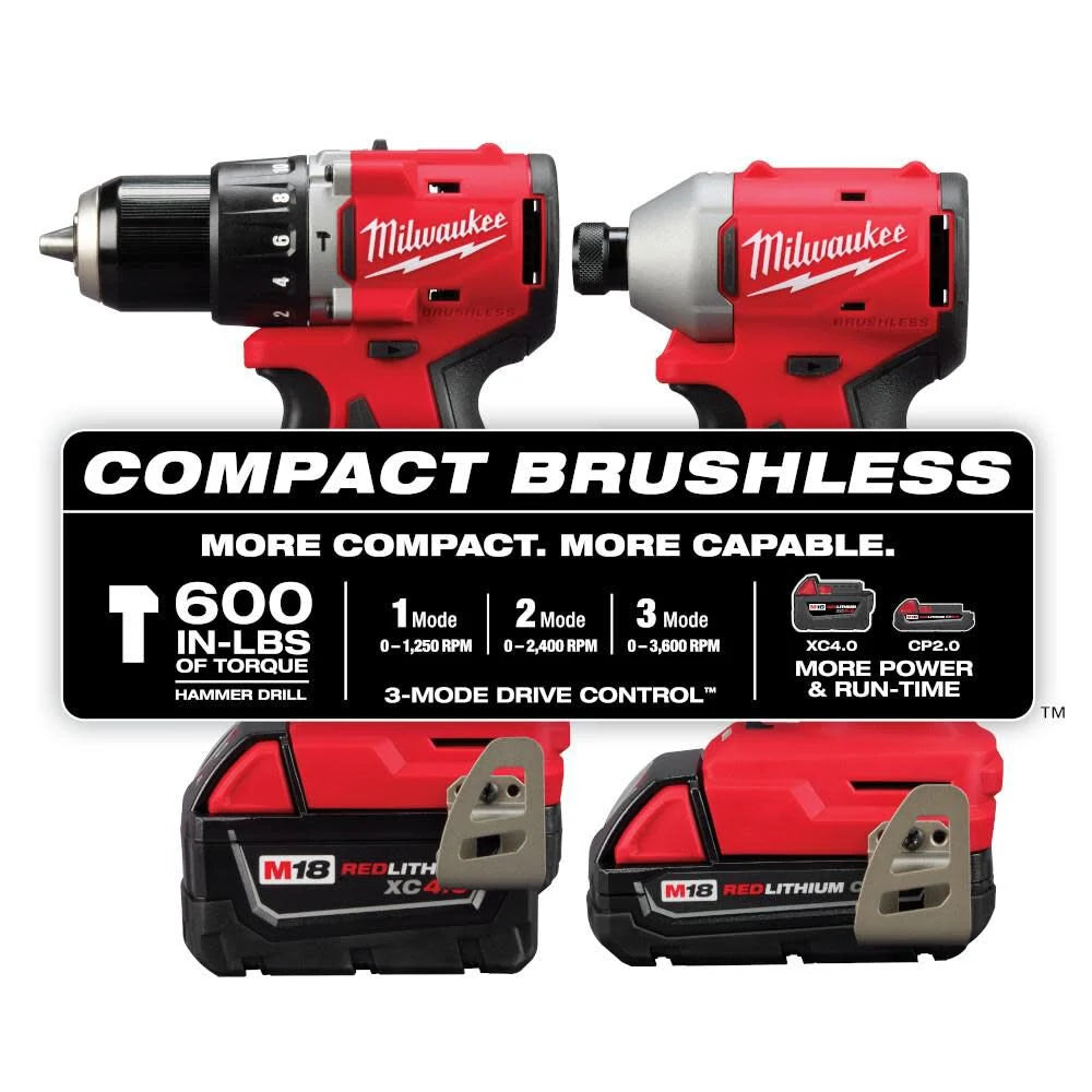 M18 18-Volt Lithium-Ion Brushless Cordless Compact Hammer Drill/Impact Combo Kit (2-Tool) with (2) Batteries, Bag | 3693-22CX - Cable Connection & Supply 