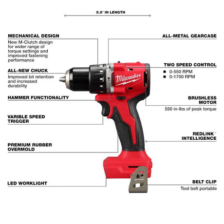 M18 18-Volt Lithium-Ion Brushless Cordless Compact Hammer Drill/Impact Combo Kit (2-Tool) with (2) Batteries, Bag | 3693-22CX - Cable Connection & Supply 