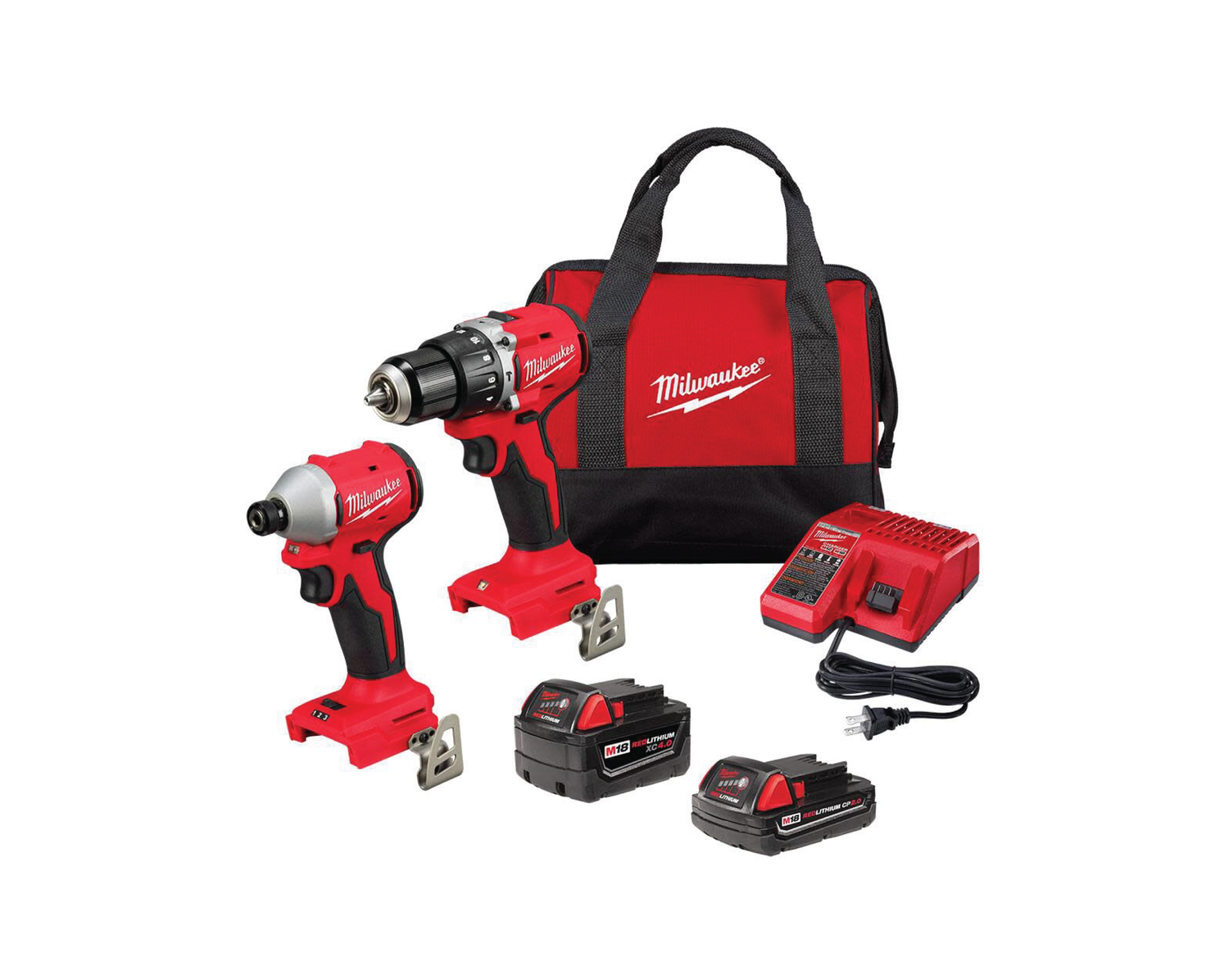 M18 18-Volt Lithium-Ion Brushless Cordless Compact Hammer Drill/Impact Combo Kit (2-Tool) with (2) Batteries, Bag | 3693-22CX - Cable Connection & Supply 