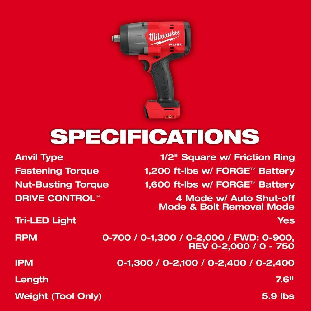 M18 FUEL 18V Lithium-Ion Brushless Cordless 1/2 in. Impact Wrench with Friction Ring (Tool-Only) | 2967-20 - Cable Connection & Supply 