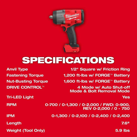 M18 FUEL 18V Lithium-Ion Brushless Cordless 1/2 in. Impact Wrench with Friction Ring (Tool-Only) | 2967-20 - Cable Connection & Supply 