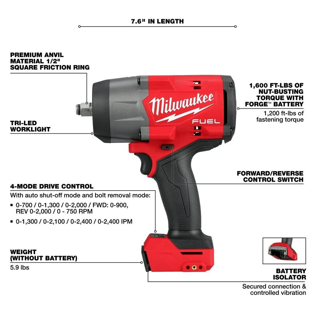 M18 FUEL 18V Lithium-Ion Brushless Cordless 1/2 in. Impact Wrench with Friction Ring (Tool-Only) | 2967-20 - Cable Connection & Supply 