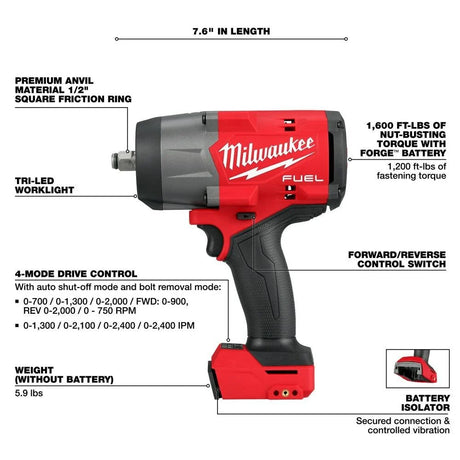 M18 FUEL 18V Lithium-Ion Brushless Cordless 1/2 in. Impact Wrench with Friction Ring (Tool-Only) | 2967-20 - Cable Connection & Supply 