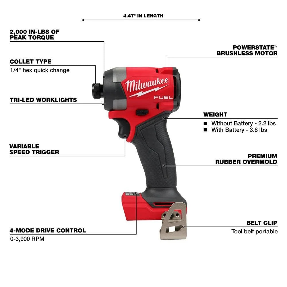 Milwaukee M18 FUEL 1/4inch Hex Impact Driver (Bare Tool) | 2953-20 - Cable Connection & Supply 