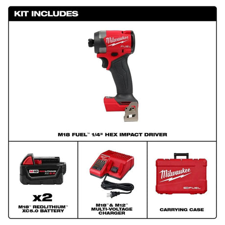 M18 FUEL 18V Lithium-Ion Brushless Cordless 1/4 in. Hex Impact Driver Kit with Two 5.0Ah Batteries Charger Hard Case | 2953-22 - Cable Connection & Supply 