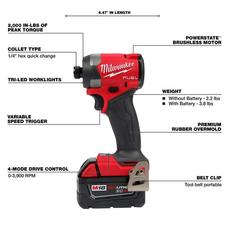 M18 FUEL 18V Lithium-Ion Brushless Cordless 1/4 in. Hex Impact Driver Kit with Two 5.0Ah Batteries Charger Hard Case | 2953-22 - Cable Connection & Supply 