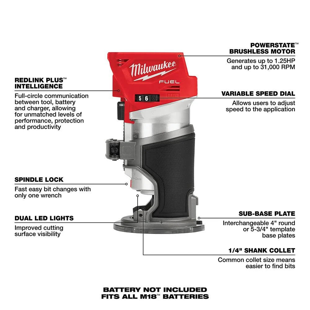 M18 FUEL 18V Lithium-Ion Brushless Cordless Compact Router (Tool-Only) | 2723-20 - Cable Connection & Supply 