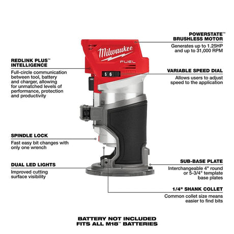 M18 FUEL 18V Lithium-Ion Brushless Cordless Compact Router (Tool-Only) | 2723-20 - Cable Connection & Supply 