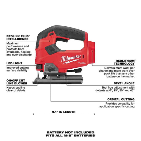 Milwaukee M18 FUEL D-handle Jig Saw (Bare Tool) | 2737-20 - Cable Connection & Supply 