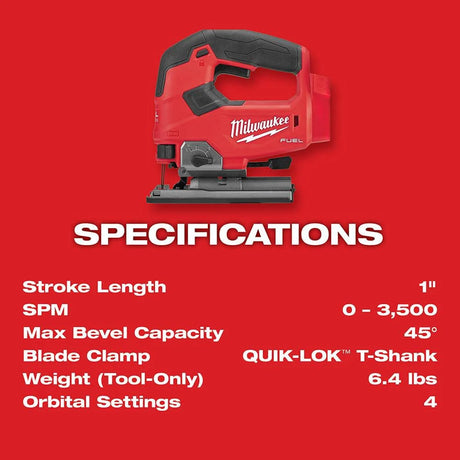 Milwaukee M18 FUEL D-handle Jig Saw (Bare Tool) | 2737-20 - Cable Connection & Supply 