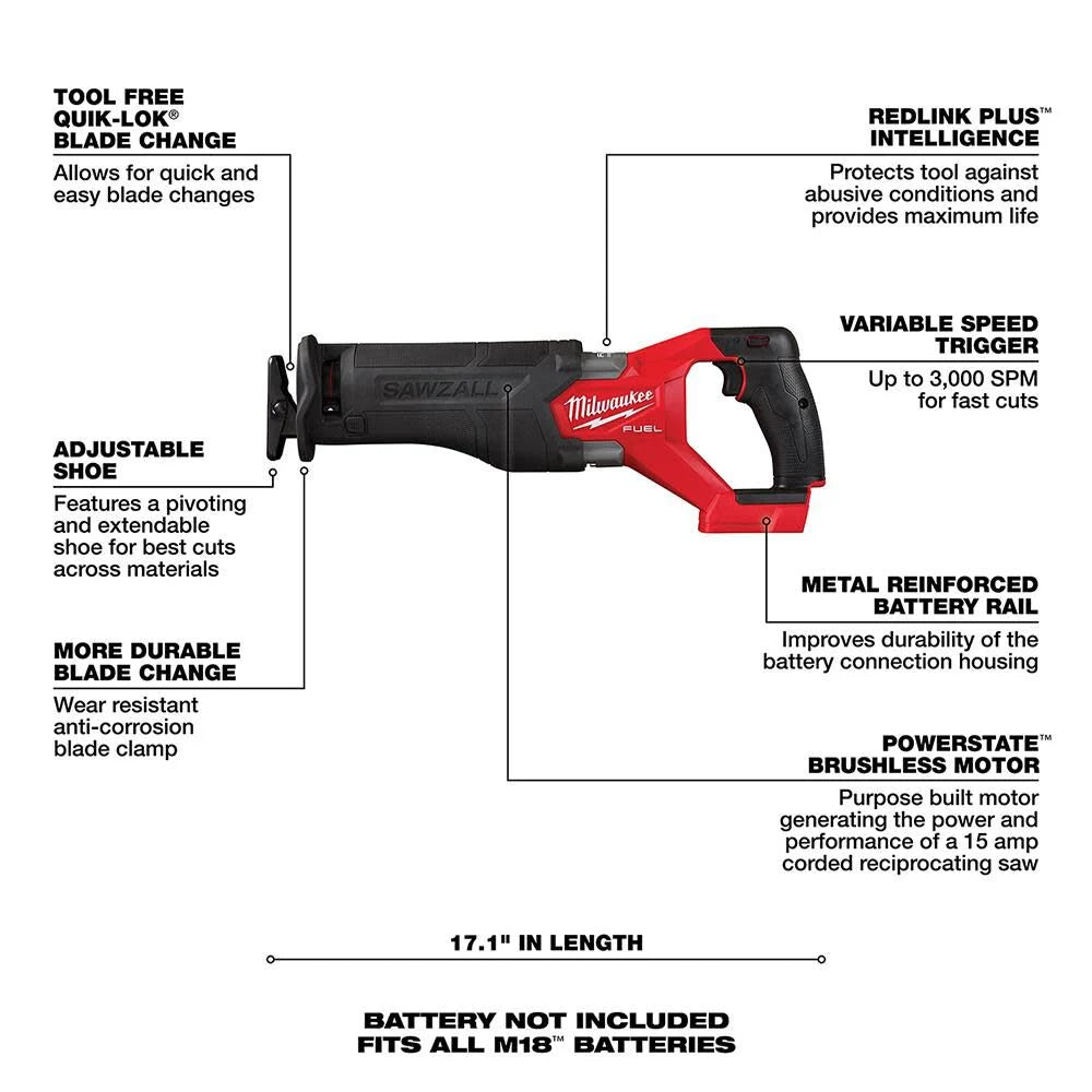 M18 FUEL GEN-2 18V Lithium-Ion Brushless Cordless SAWZALL Reciprocating Saw (Tool-Only) | 2821-20 - Cable Connection & Supply 