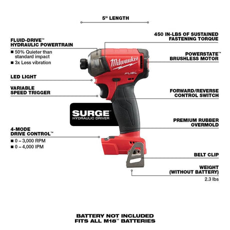 M18 FUEL SURGE 18V Lithium-Ion Brushless Cordless 1/4 in. Hex Impact Driver (Tool-Only) | 2760-20 - Cable Connection & Supply 