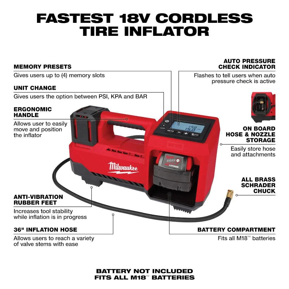 M18 18-Volt Lithium-Ion Cordless Electric Portable Inflator (Tool-Only) | 2848-20 - Cable Connection & Supply 