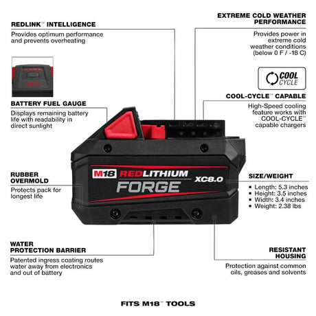 Milwaukee M18 REDLITHIUM FORGE XC8.0 Battery Pack | 48-11-1881 - Cable Connection & Supply 