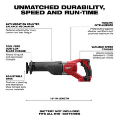 Milwaukee M18 SAWZALL Reciprocating Saw (Bare Tool) | 2621-20 - Cable Connection & Supply 