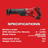 Milwaukee M18 SAWZALL Reciprocating Saw (Bare Tool) | 2621-20 - Cable Connection & Supply 
