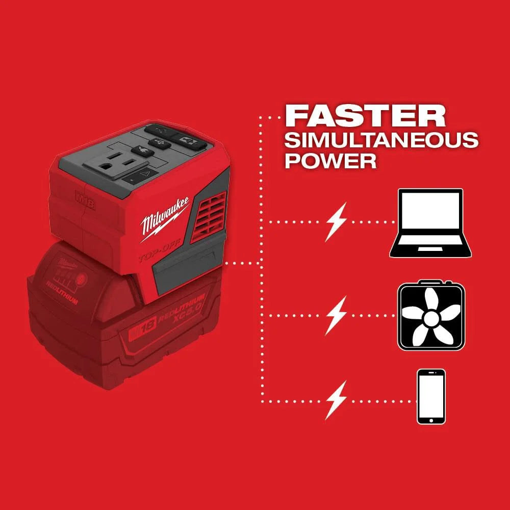 M18 18-Volt Lithium-Ion TOP-OFF 175-Watt Powered Compact Inverter for M18 Batteries (Tool-Only) | 2846-20 - Cable Connection & Supply 