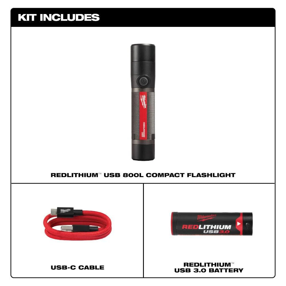 Milwaukee USB Rechargeable 800 Lumens Compact Flashlight Kit | 2160-21 - Cable Connection & Supply 