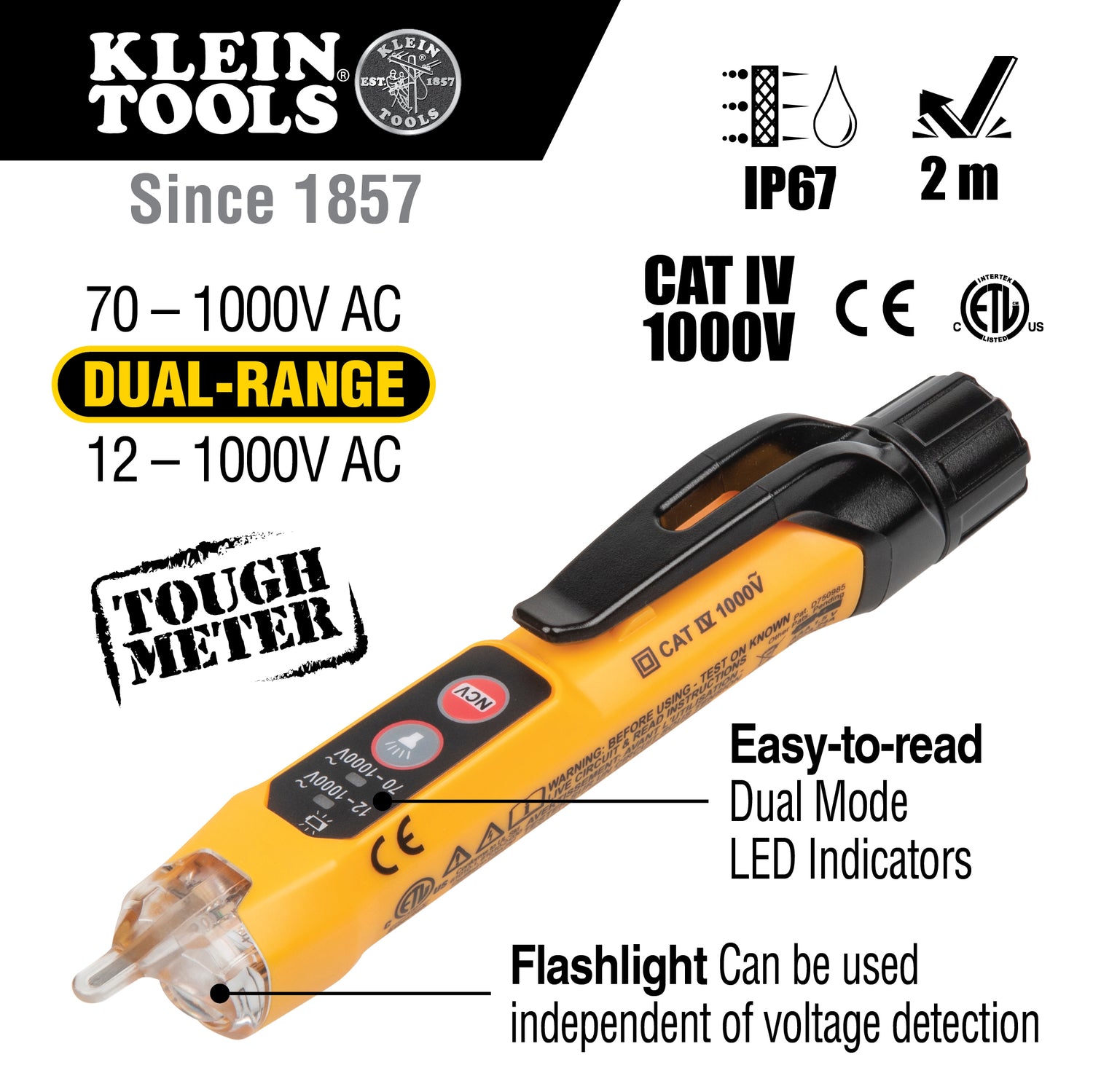 Dual Range Non-Contact Voltage Tester with Flashlight, 12 - 1000V AC | NCVT3P - Cable Connection & Supply 