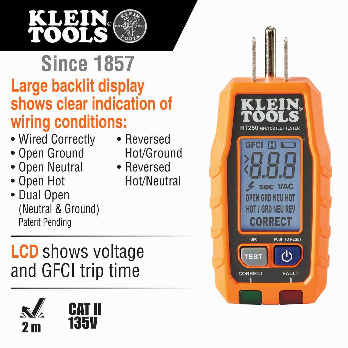 GFCI Receptacle Tester with LCD | RT250 - Cable Connection & Supply 