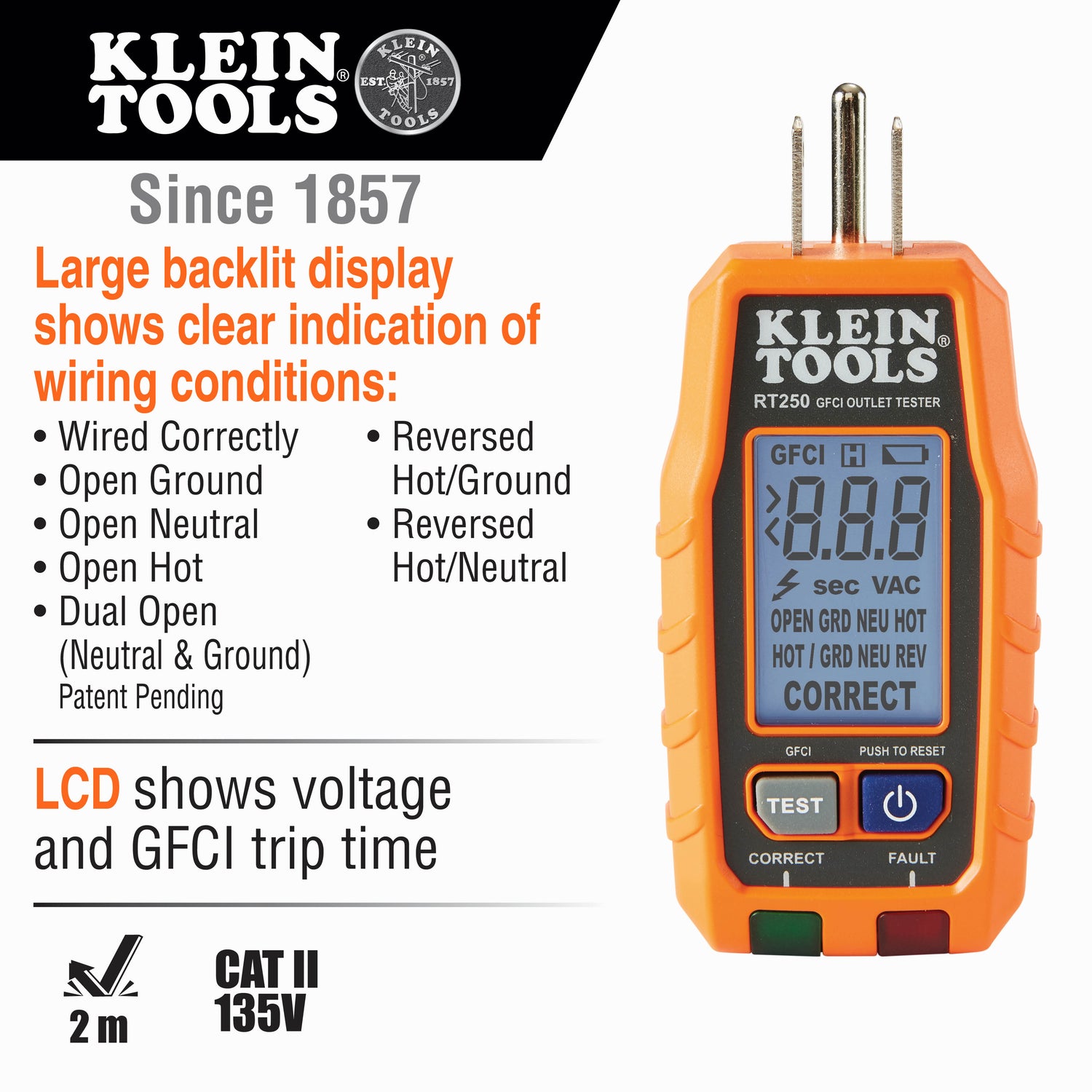 GFCI Receptacle Tester with LCD | RT250 - Cable Connection & Supply 