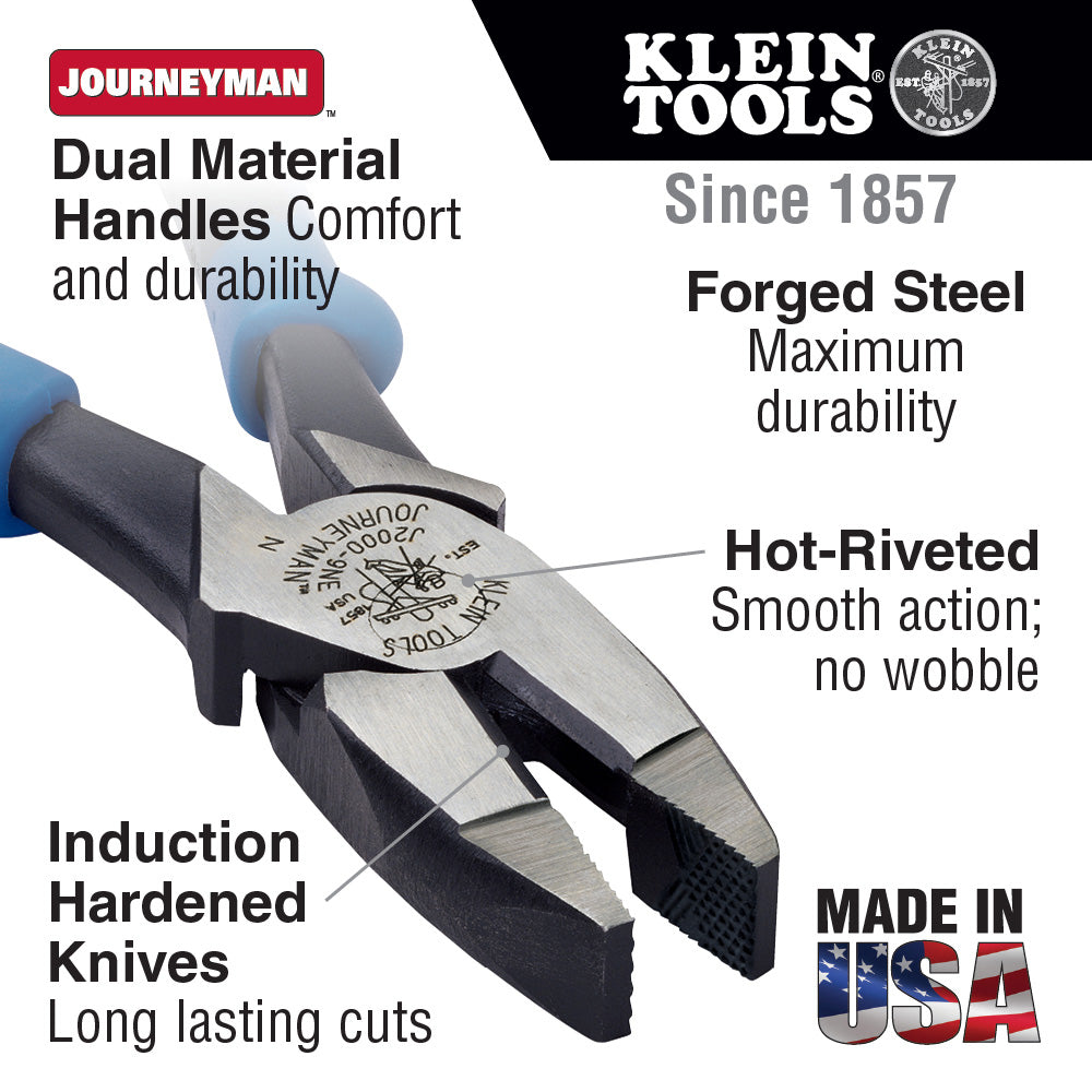 Lineman's Pliers, 9-Inch, Journeyman Handle | J2000-9NE - Cable Connection & Supply 