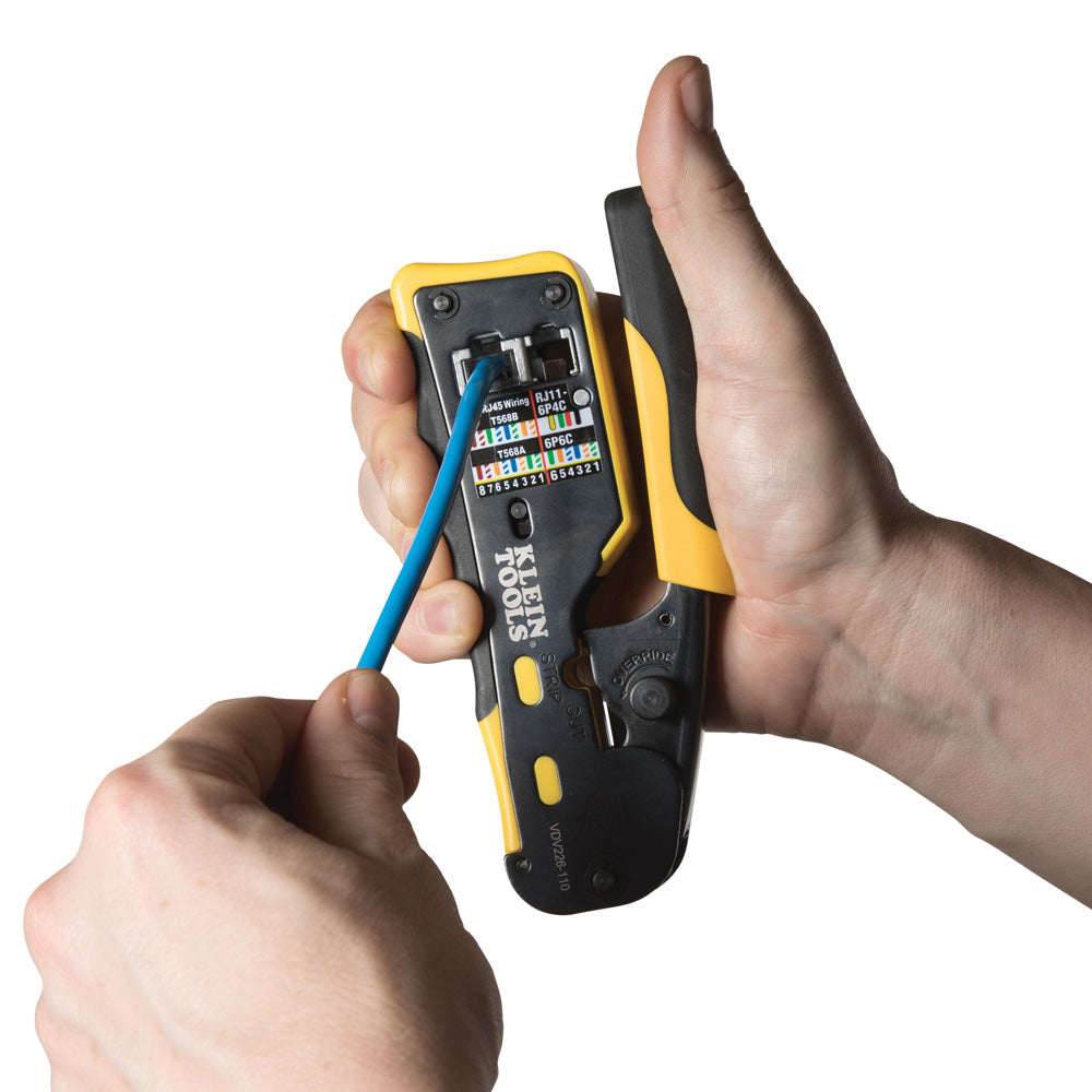 Ratcheting Ethernet Cable Crimper / Stripper / Cutter, for Pass-Thru™ | VDV226-110 - Cable Connection & Supply 