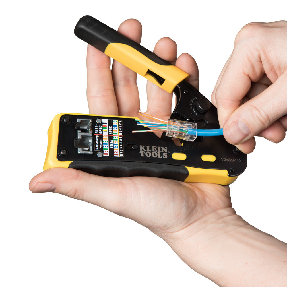 Ratcheting Ethernet Cable Crimper / Stripper / Cutter, for Pass-Thru™ | VDV226-110 - Cable Connection & Supply 