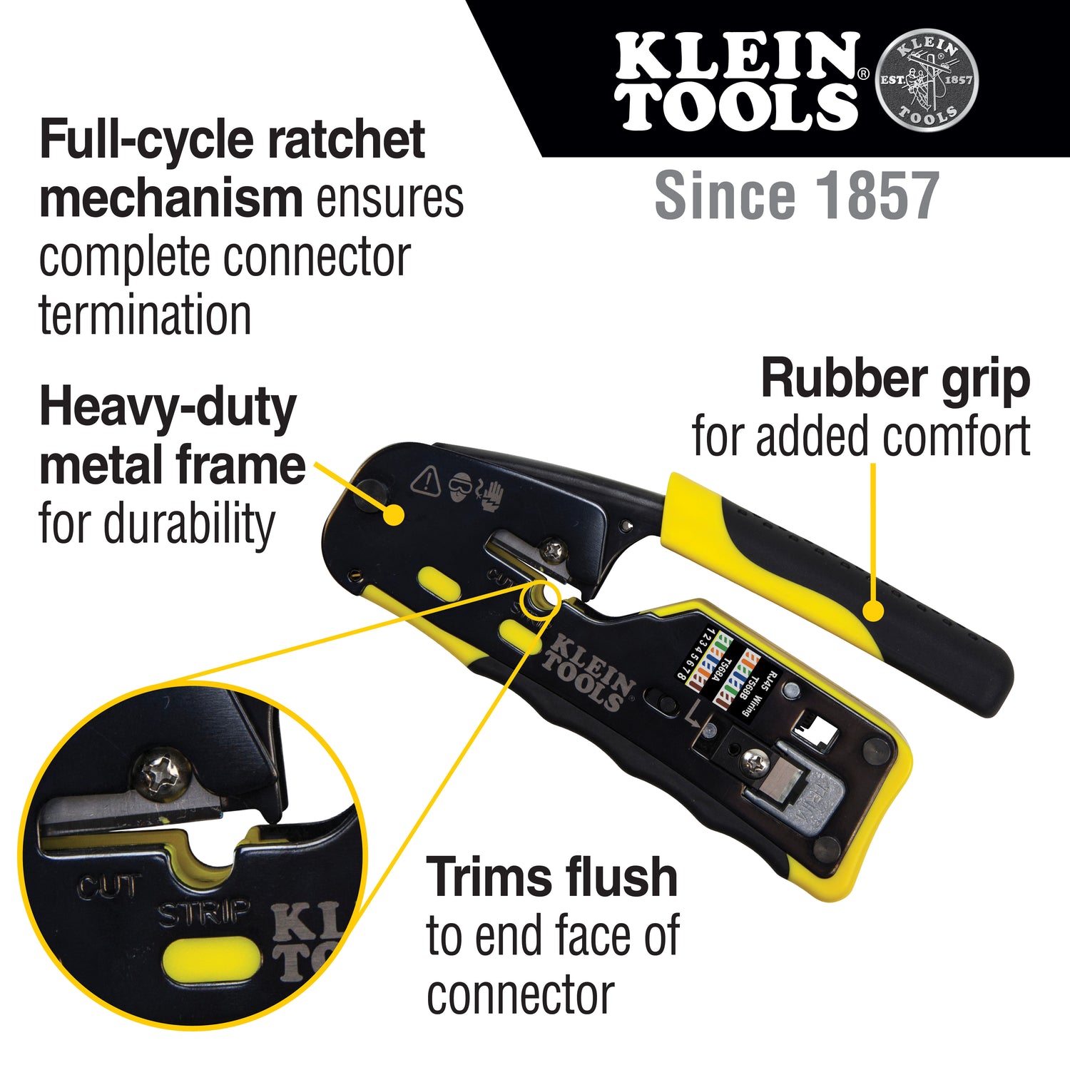 Ratcheting Ethernet Cable Crimper / Stripper / Cutter, for Pass-Thru™ | VDV226-110 - Cable Connection & Supply 