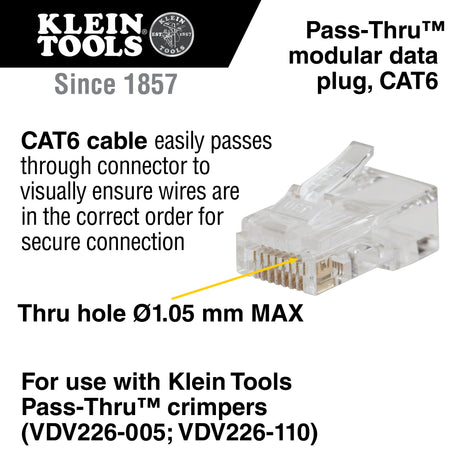 Pass-Thru™ Modular Data Plug, RJ45-CAT6, 50-Pack | VDV826-703 - Cable Connection & Supply 